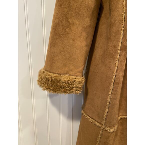 St Johns Bay Pennylane Coat Womens M Brown Washable Faux Suede Sherpa Hooded - Picture 8 of 8